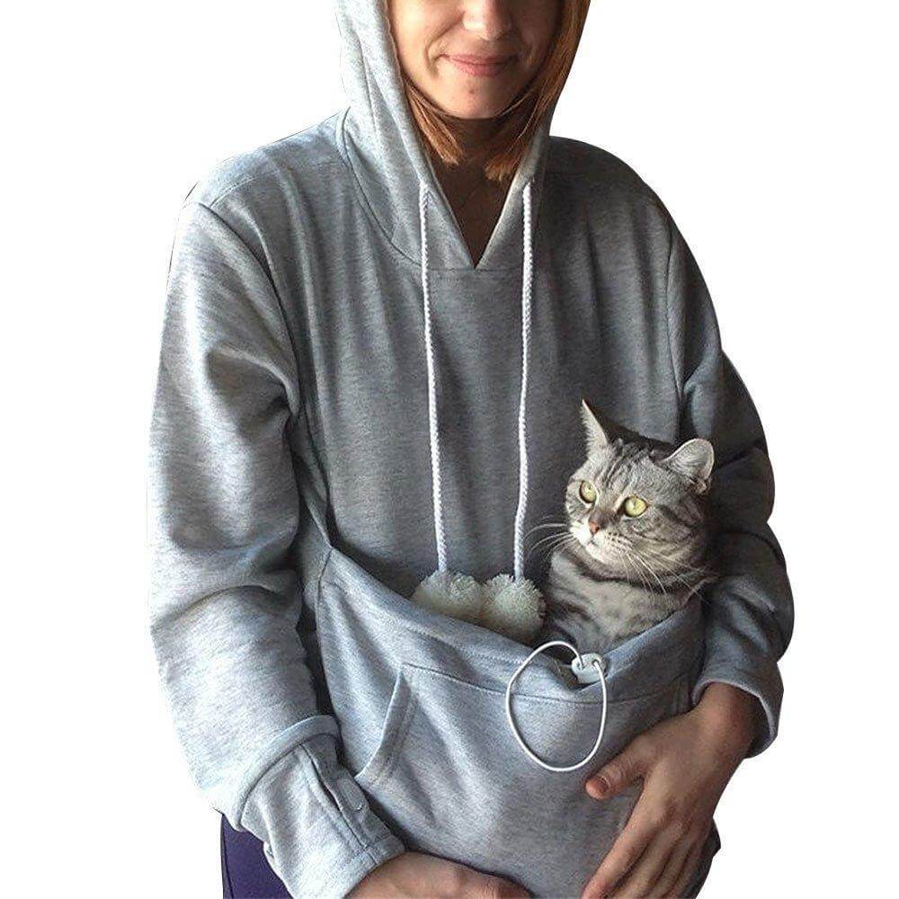 Stylischer Damen Hoodie aus weichem Stoff mit praktischer Tragetasche für Haustiere, Freizeitmode.