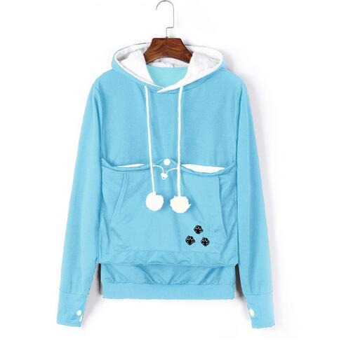 Bequemer Damen Hoodie mit integrierter Katzen-Tragetasche für gemeinsame Kuschelmomente und Entspannung.