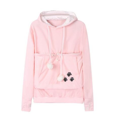 Weicher Damen Hoodie mit sicherer, bequemer Tragetasche für Ihre Katze; Tierliebe in Mode.