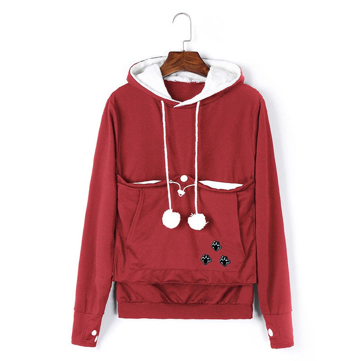 Gemütlicher Damen Kuschelpulli mit integrierter Katzentasche, perfekt für entspannte Stunden zuhause.