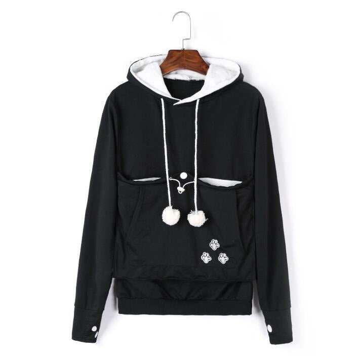 Damen Hoodie mit großer Bauchtasche für Katzen, ideal zum Kuscheln mit dem Stubentiger.