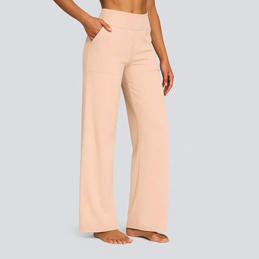 Damen Stoffhose, High Waist, weites Bein, elegant für Business & Casual, mit praktischen Eingrifftaschen.