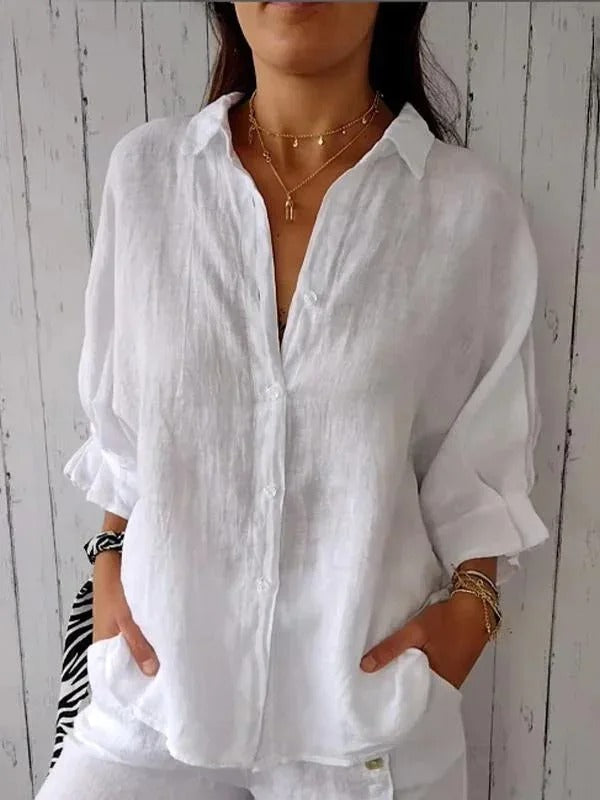 Klassische Damen Langarmbluse, vielseitig für Business und Casual. Luftig-leichtes Material für Frühling & Sommer.