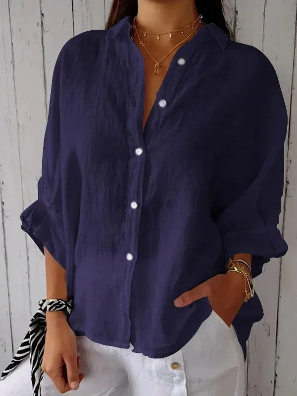 Luftig-leichte Damenbluse mit langen Ärmeln, perfekt für warme Frühlingstage und kühle Sommerabende. Eleganter Schnitt.