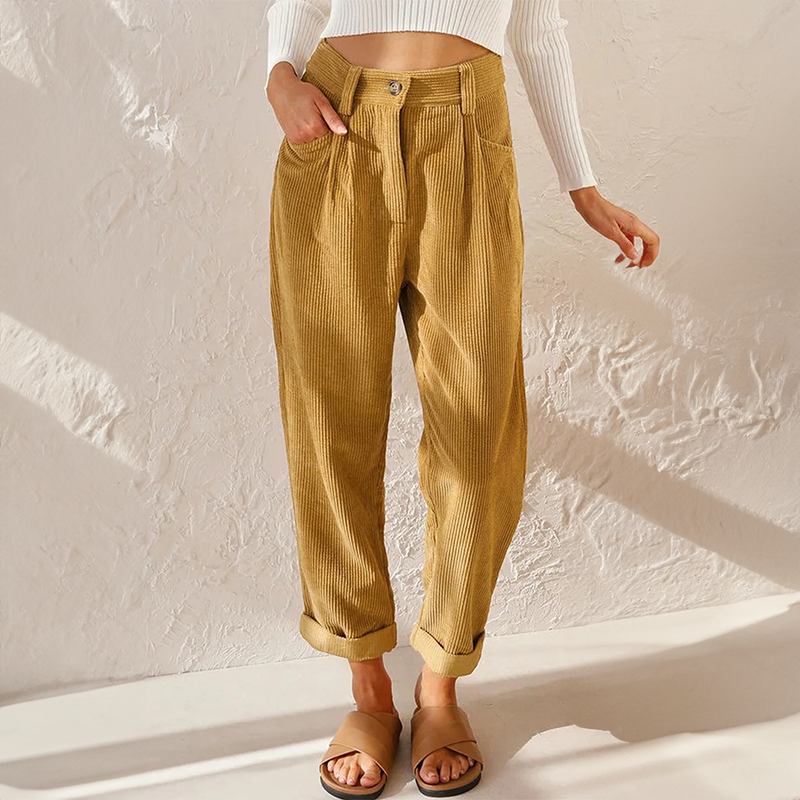 Klassische Damen Relaxed-Fit Hose mit hohem Bund und weiten Beinen. Elegant & komfortabel für Büro & Freizeit.