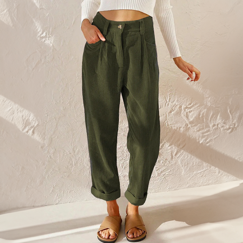 Zeitlose Damen Relaxed-Fit Hose mit hohem Bund. Klassisch, komfortabel und elegant für Büro und Freizeit.
