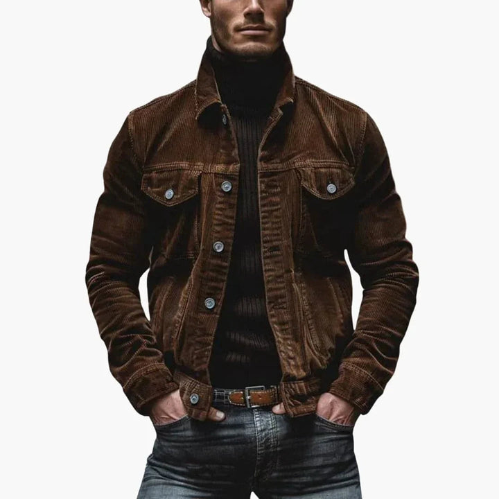 Stilvolle Herren Cordjacke mit praktischen Taschen und lockerer Passform. Ideal als Übergangs- oder Winterjacke.