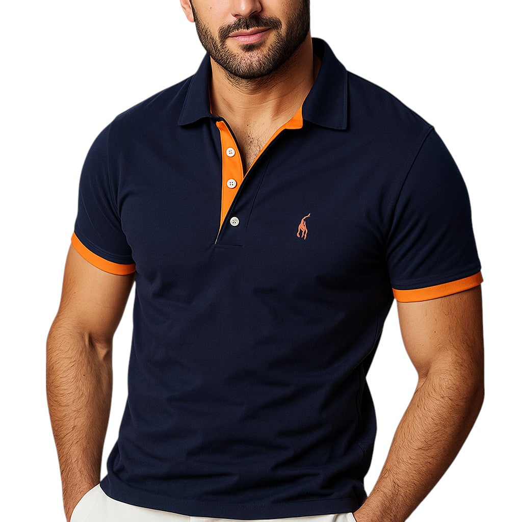 Klassisches Herren Poloshirt in Schwarz, kurzärmlig, für zeitlose Eleganz und Komfort in Freizeit und Büro.