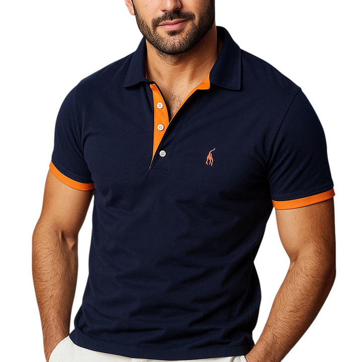Klassisches Herren Poloshirt in Schwarz, kurzärmlig, für zeitlose Eleganz und Komfort in Freizeit und Büro.