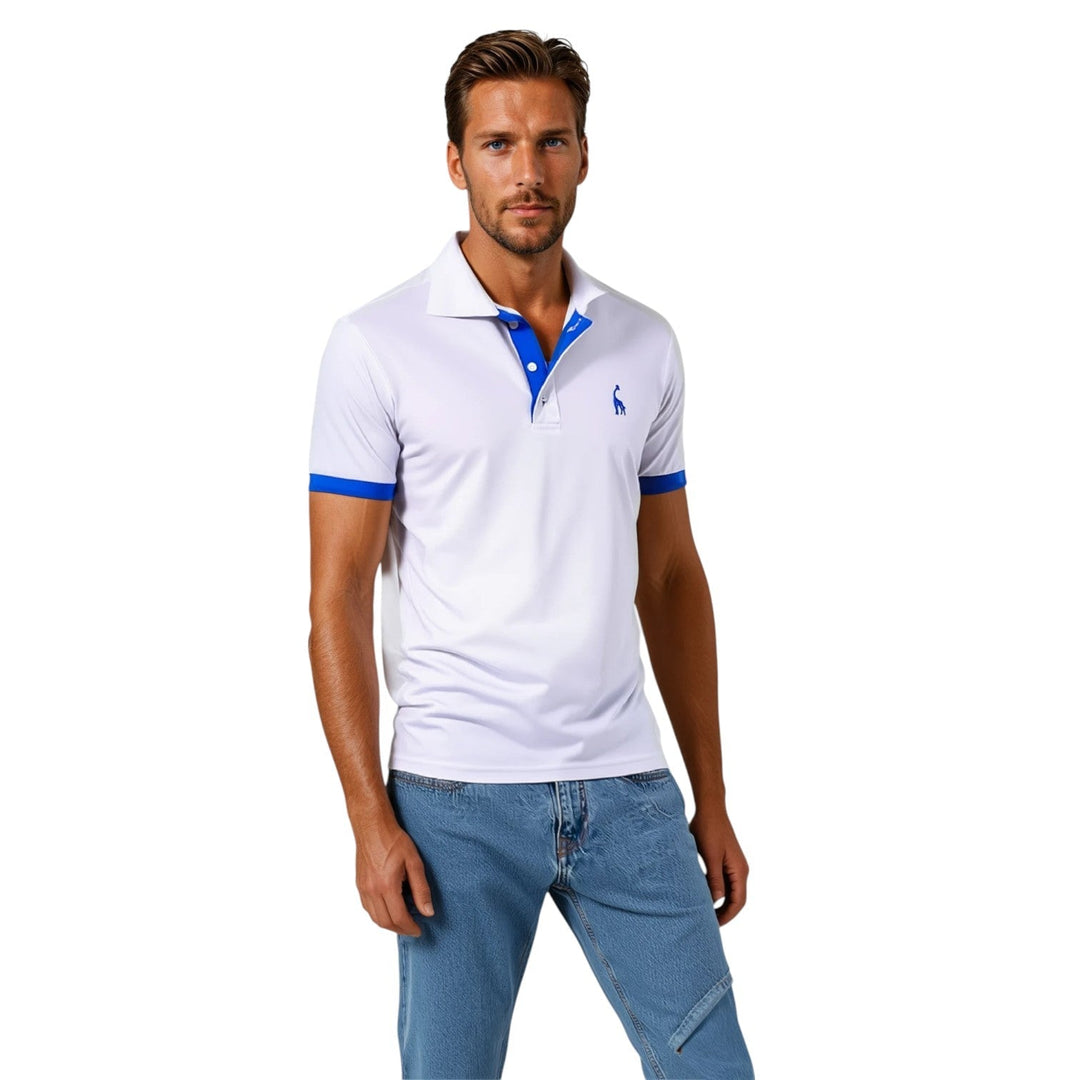 Elegantes Herren Poloshirt in Weiß, kurzärmlig, ideal für Business Casual, Sport und entspannte Sommerkleidung.