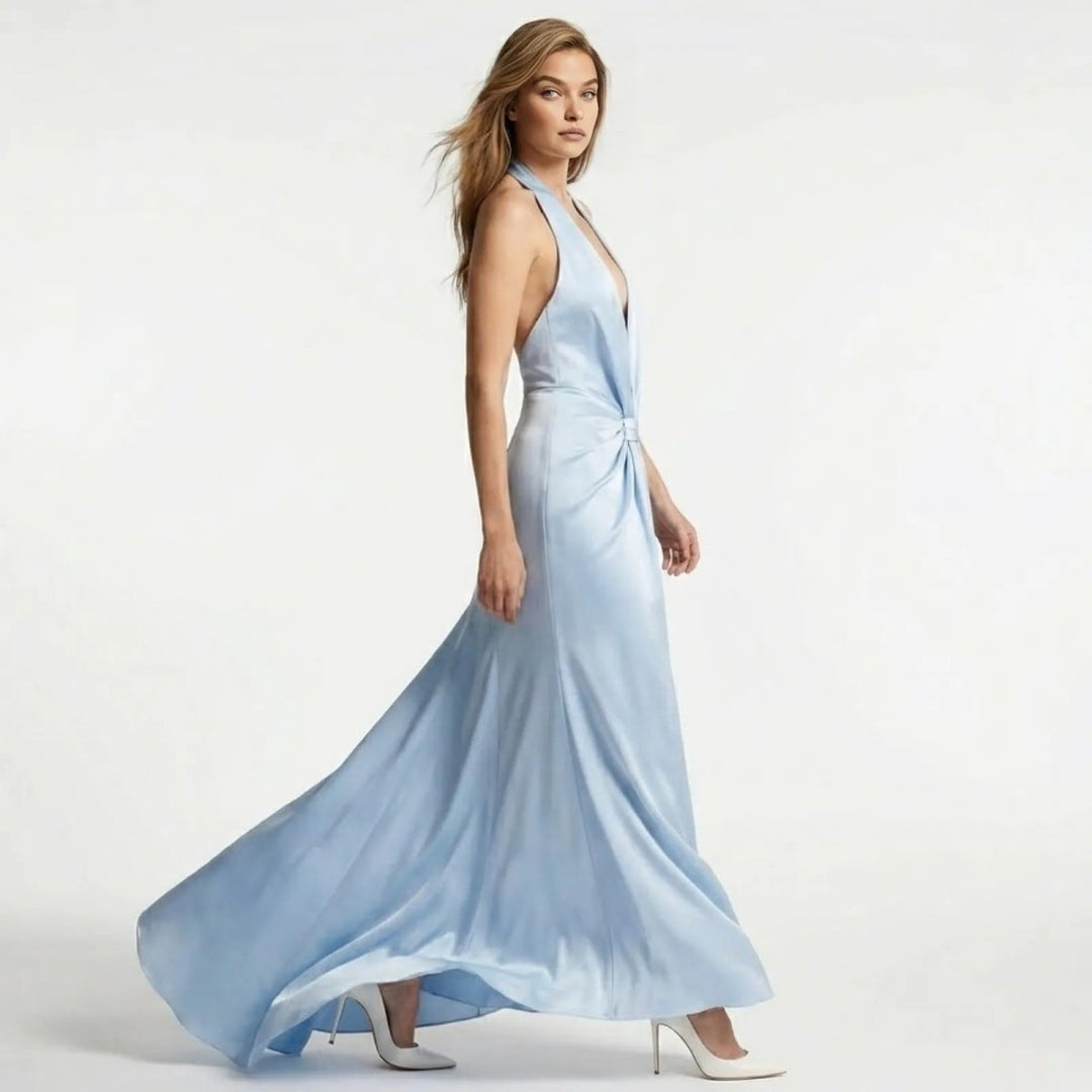 Glamouröses Maxikleid für Damen, rückenfrei. Ideal für besondere Anlässe und abendliche Auftritte.
