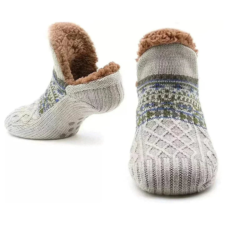 Graue Unisex Winter-Haussocken, warm und rutschfest für Damen & Herren.