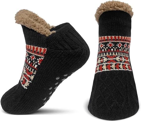 Rote, warme Unisex Wintersocken mit rutschfester Sohle für sicheren Halt im Haus.