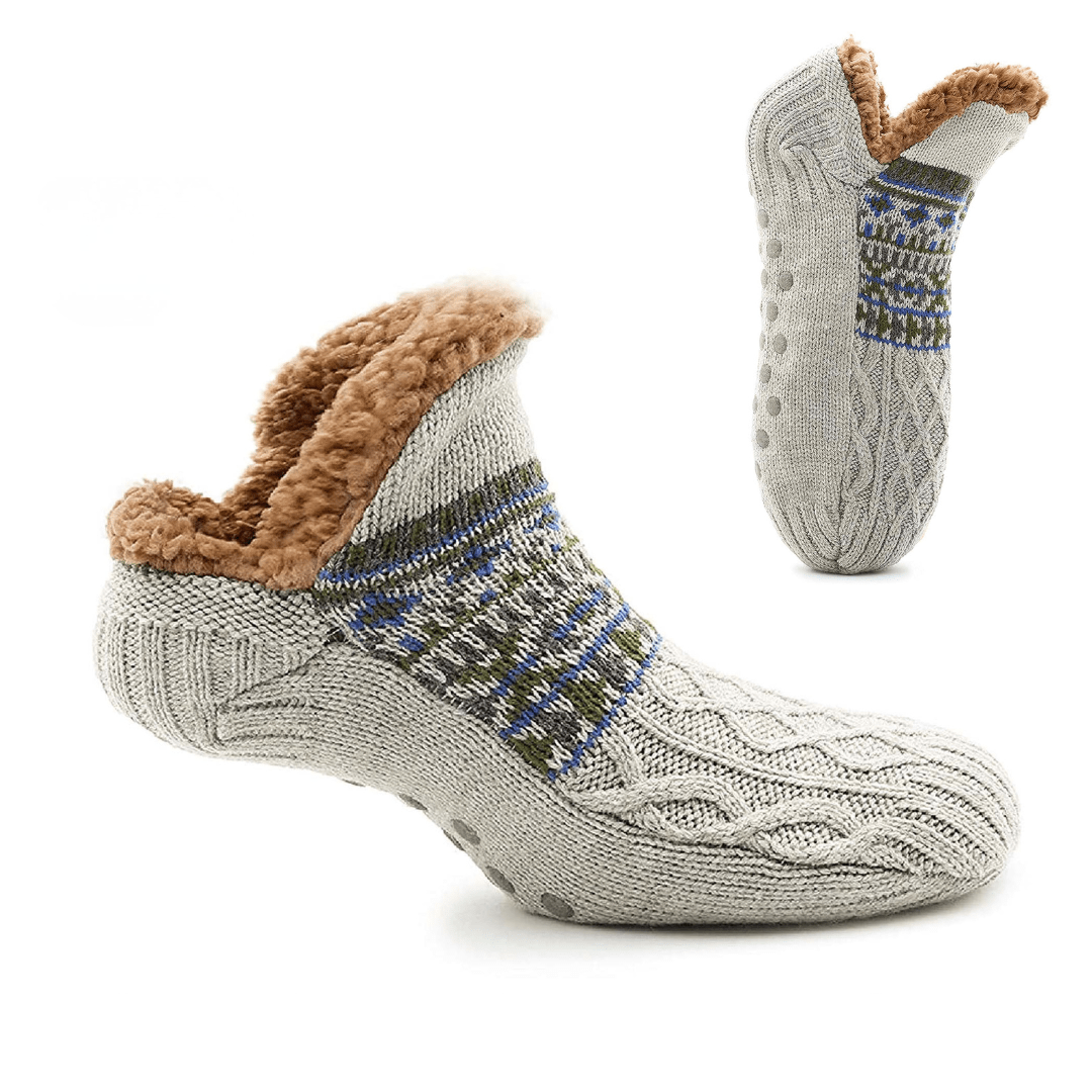 Blaue, gemütliche Unisex Haussocken. Warme Winterstrümpfe, rutschfest für Damen & Herren.