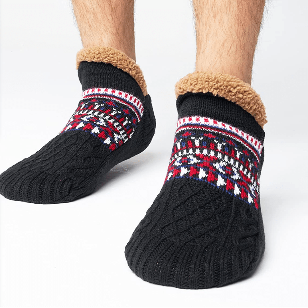 Unisex Winter-Haussocken (Grau, Beige, Rot, Blau), warm & rutschfest für Damen & Herren.