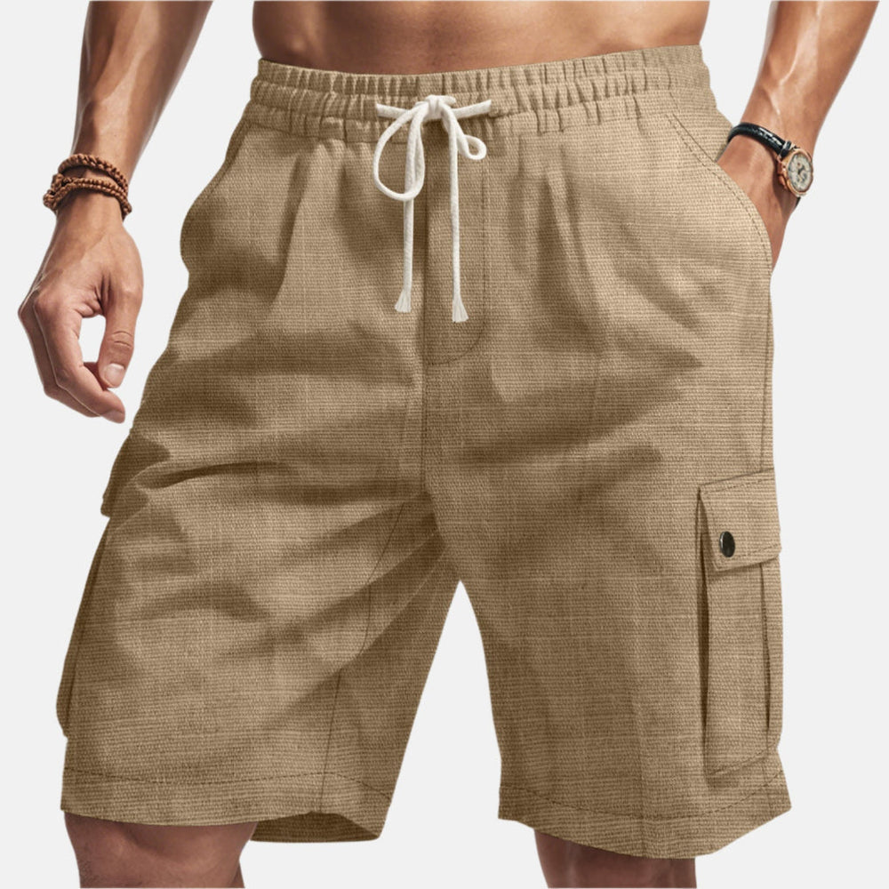 Modische Herren Freizeitshorts aus leichtem Stoff, perfekt für Urlaub & Casual-Looks. Atmungsaktive Sommerhose in Grau.