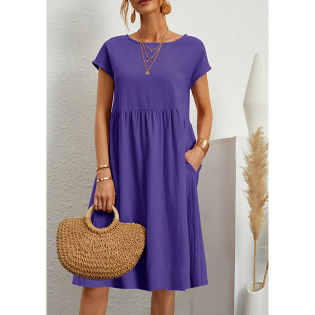 Weiches Damen Sommer Midikleid, locker geschnitten. Hoher Komfort für entspannte Sommertage.