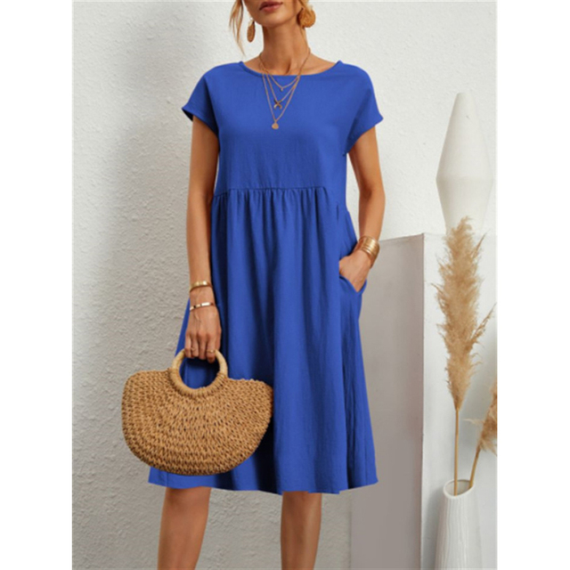 Damen Midikleid, lässiger Schnitt, bequem. Ideal für Sommer, Freizeit & warme Tage.
