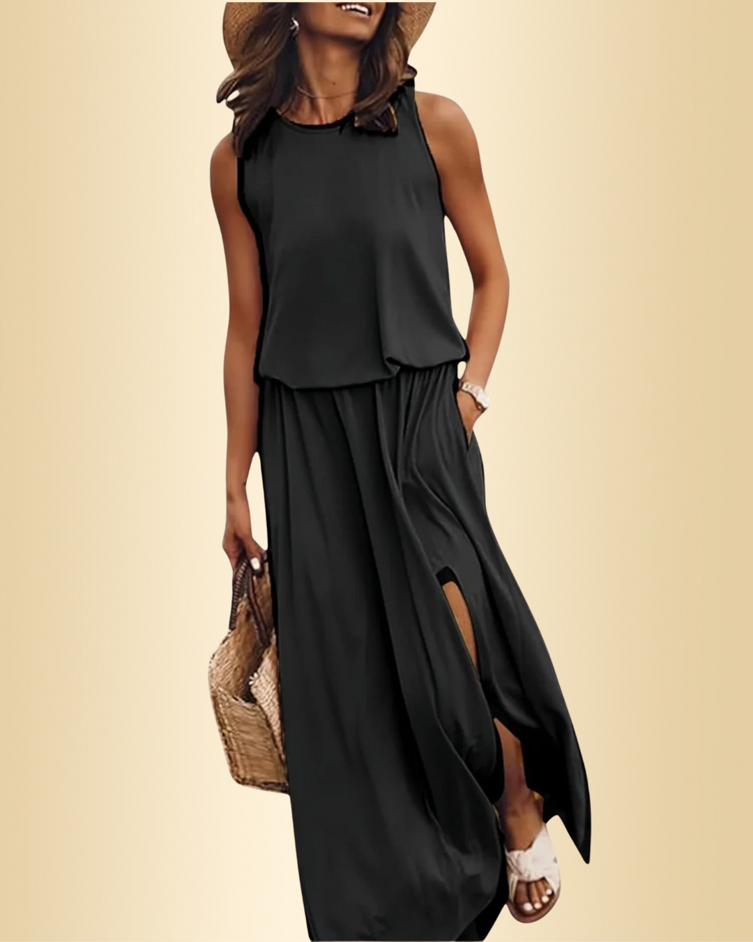 Lässiges Damen Sommerkleid mit Schlitz, leicht und atmungsaktiv für warme Tage.