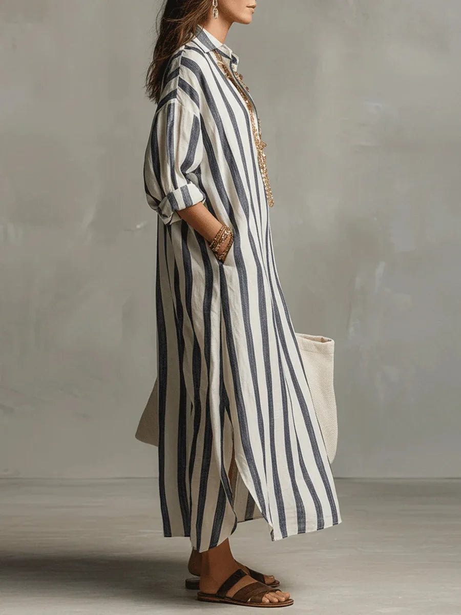 Bequemes Damen Freizeitkleid im Relaxed Fit, gestreift, mit lockerem Schnitt für stilvolle Sommermomente.