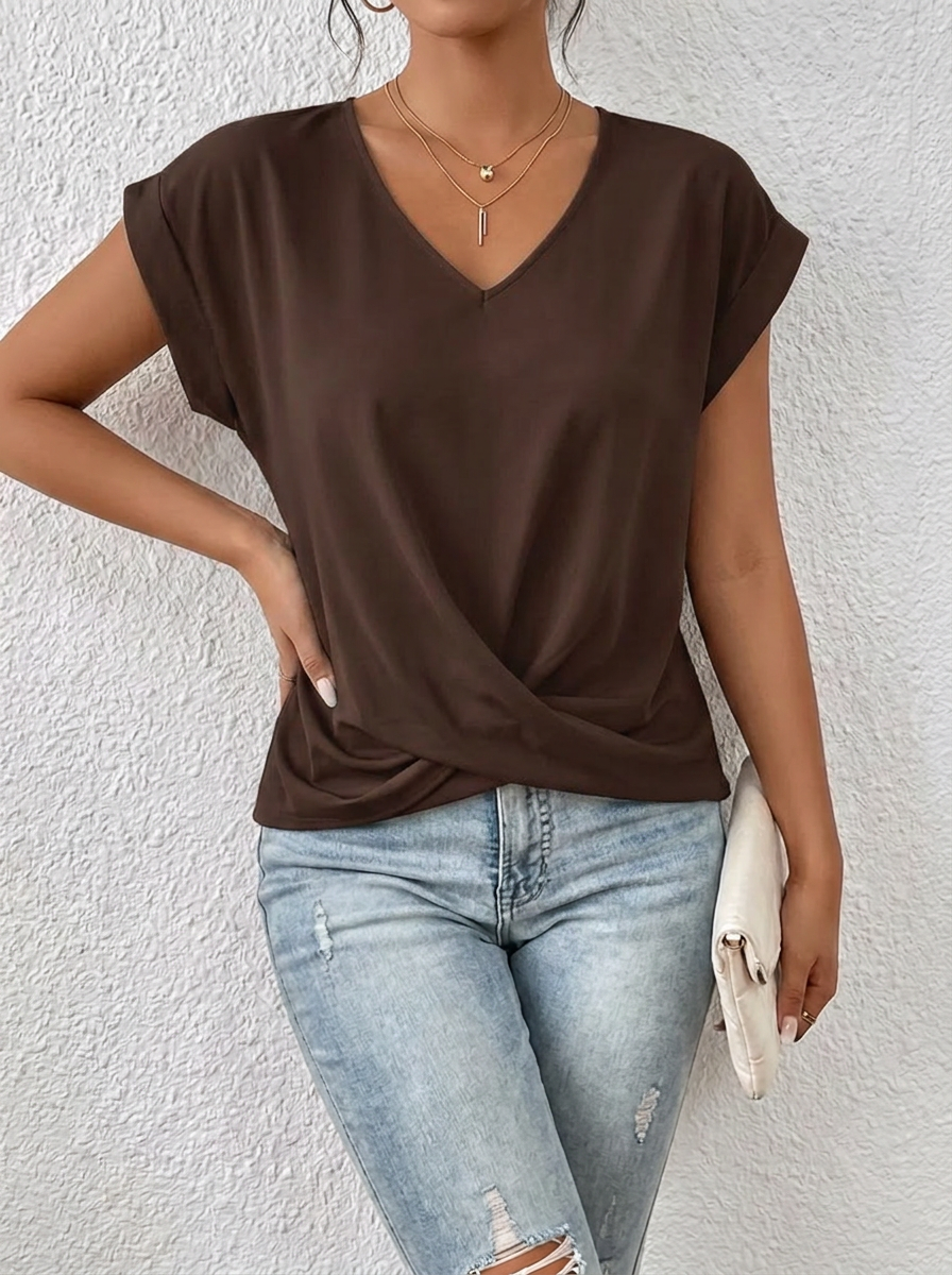 Vielseitiges Damen V-Ausschnitt T-Shirt, lässig und atmungsaktiv. Bequemes Kurzarm Top für den Sommer.