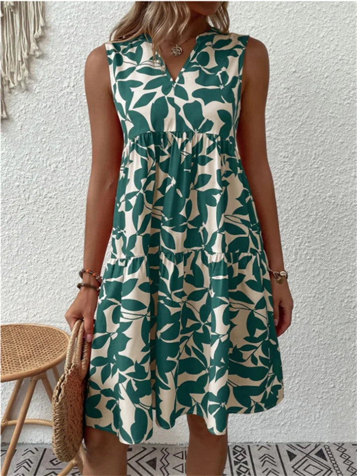 Casual Damen Sommerkleid knielang, luftiger Stoff, Rundhals. Bequemes Freizeitkleid für sommerliche Tage.