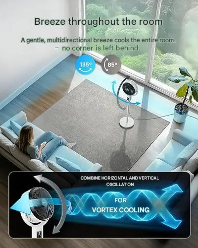 Eleganter höhenverstellbarer Ventilator für Stand- & Tischgebrauch, optimiert für leise Kühlung zuhause.