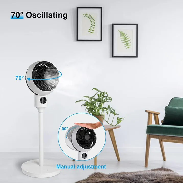 Effizienter oszillierender Ventilator, höhenverstellbar, für kühle Luft als Stand- oder Tischmodell.