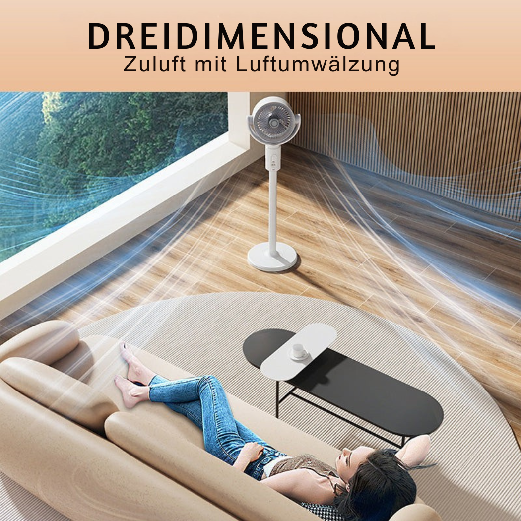 Moderner Standventilator mit Timerfunktion. Sorgen Sie für eine kühle Brise und optimales Raumklima im Schlafzimmer.