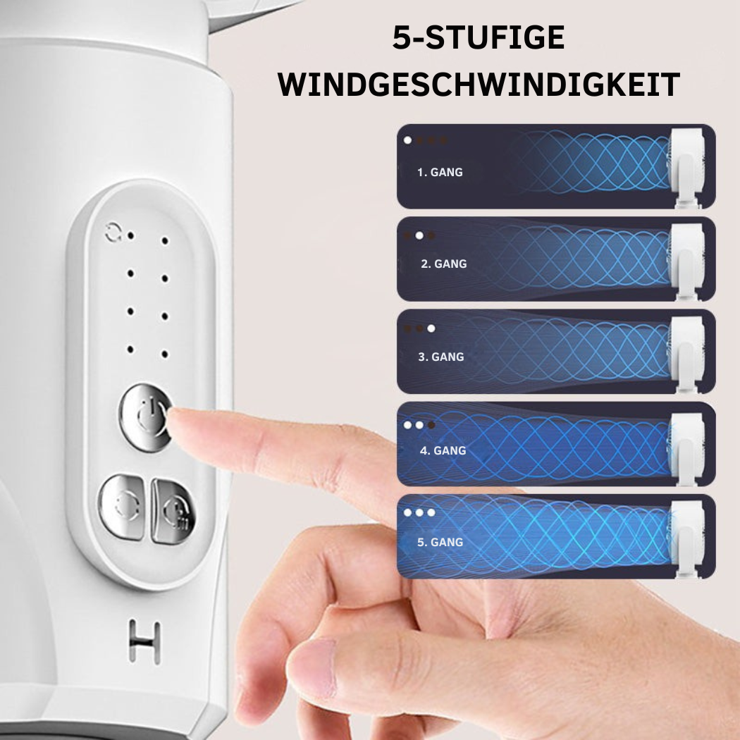Leistungsstarker Standventilator mit 5 Geschwindigkeitsstufen. Ideal für individuelle Kühlung an heißen Tagen.
