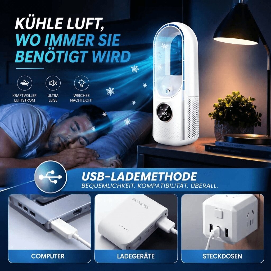 Geräuscharmer Turmventilator für ruhige Nächte im Schlafzimmer. Mit einstellbarem Timer für Komfort.
