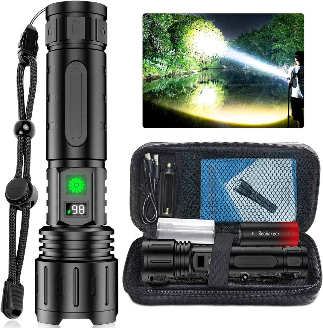 Leistungsstarke LED Taschenlampe aus Flugzeugaluminium mit integrierter Powerbank, ideal für Outdoor & Notfälle.