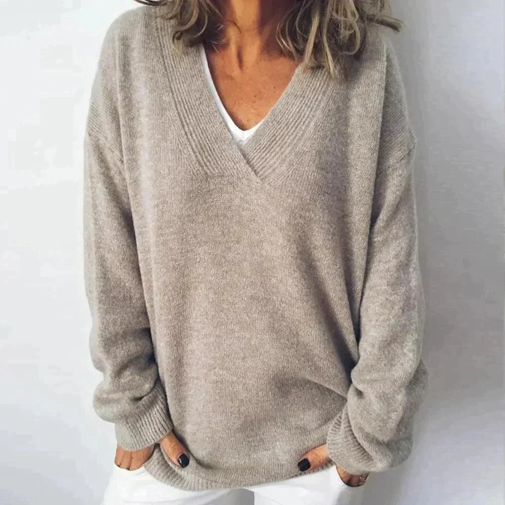 Lockerer, bequemer Damen V-Ausschnitt Strickpullover für den Alltag, elegant für Herbst & Winter.