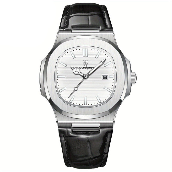 Moderne Herren-Quarzuhr mit robustem Edelstahlarmband, Hardlex-Glas und präzisem Quarzwerk.