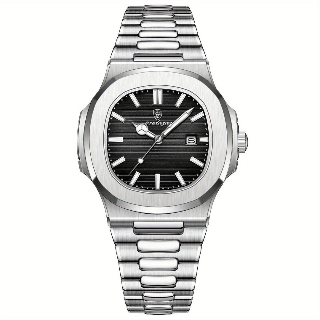 Elegante Herren-Armbanduhr, Edelstahl mit präzisem Quarzwerk und kratzfestem Hardlex-Glas.