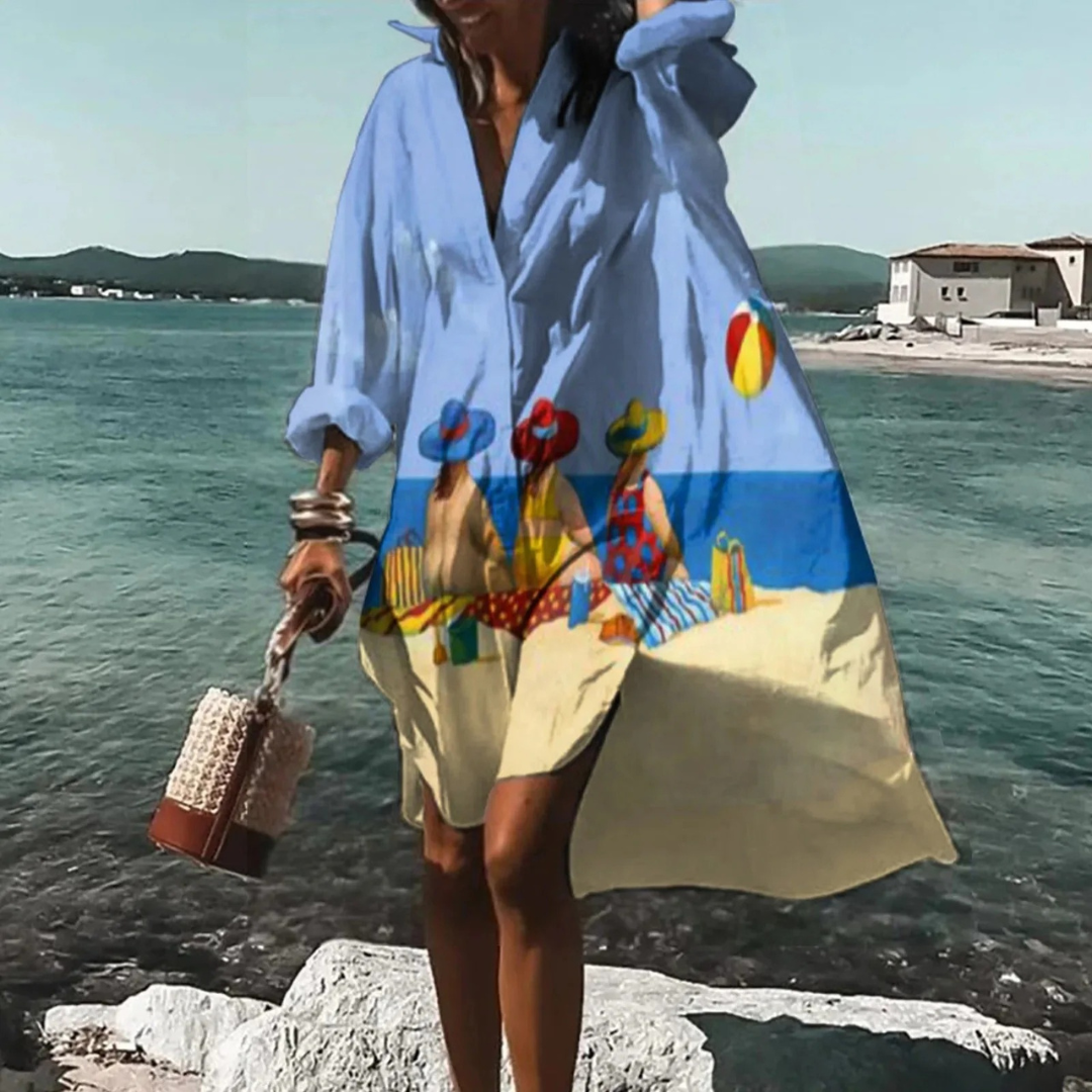Stilvolles bedrucktes Damen Midikleid, elegantes Sommerkleid mit fließendem Schnitt, ideal als Urlaubskleid.