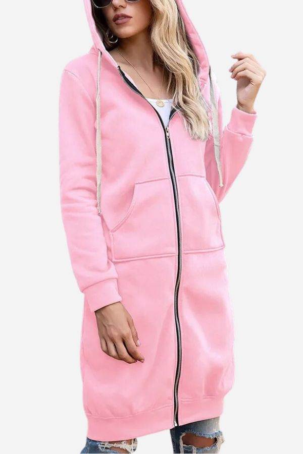 Damen Kapuzensweatshirt im Jackenstil, Langarm, mit Reißverschluss und Kordelzug, für den Winter.
