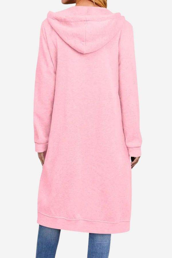 Warmer Damen Langarm Hoodie mit Reißverschluss, Kordelzug und Kapuze, perfekt für gemütliche Wintertage.