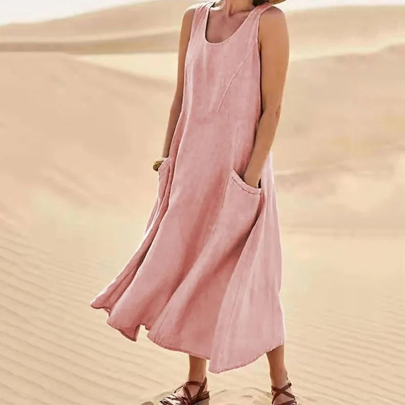 Damen luftiges Sommer Strandkleid, ärmellos & bequem. Perfekt als leichtes Freizeit- oder Urlaubskleid.