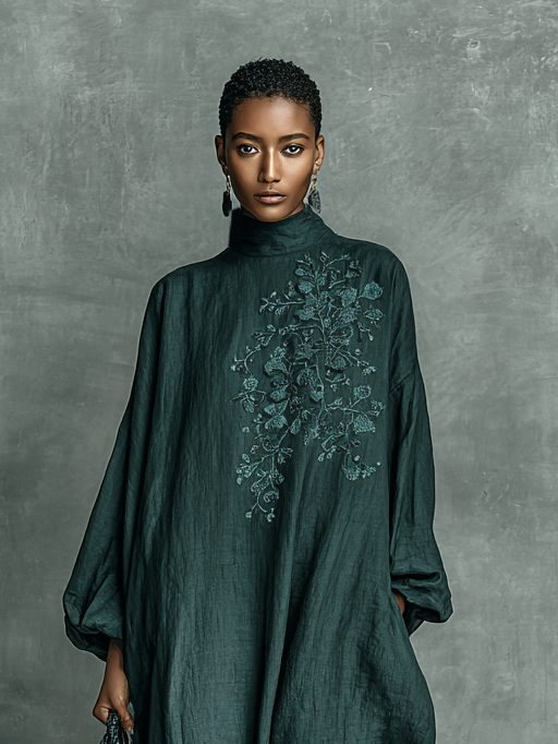 Fließendes, bequemes Damen Maxikleid in A-Linie für Herbsthochzeiten. Elegantes langärmliges Kleid für festliche Anlässe.