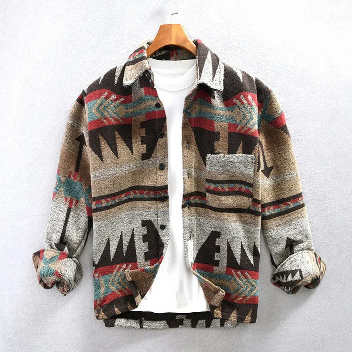 Herren Vintage Hemd mit einzigartigem Muster, locker geschnitten. Ideal für Freizeit und stilvollen Alltagslook.