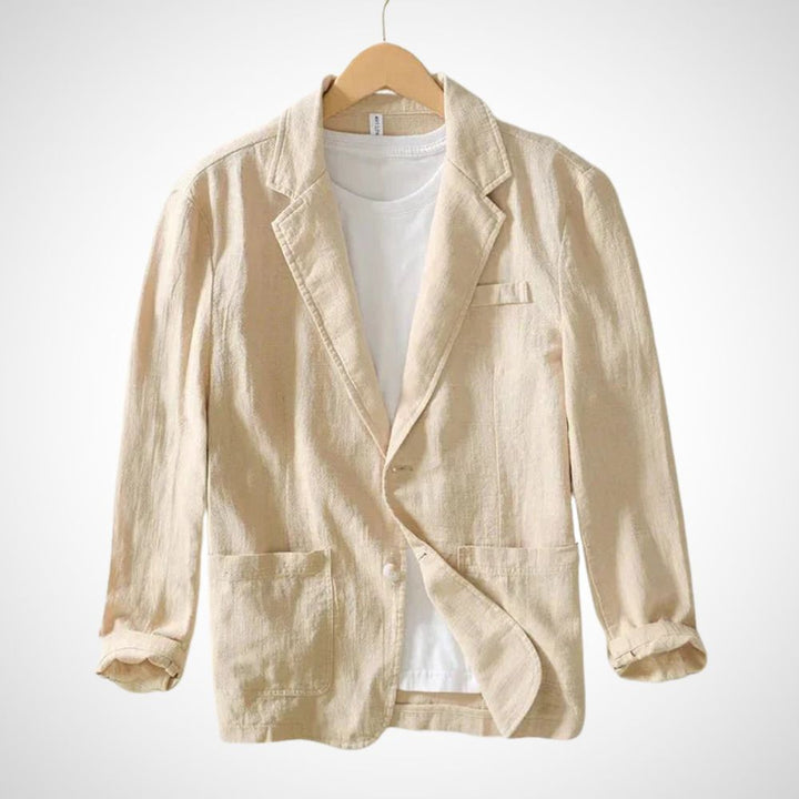 Stilvoller Herrenblazer aus Leinen-Baumwollmischung, lässig-elegant, hervorragend für warme Tage.