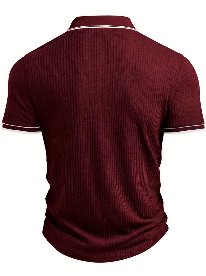 Modernes Graues Herren Kurzarm-Polohemd, gerippt, für Smart Casual & Freizeit.