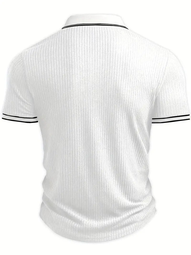 Bequemes Graues Herren Kurzarm-Polohemd, gerippt, ideal für Freizeit und entspannte Tage.