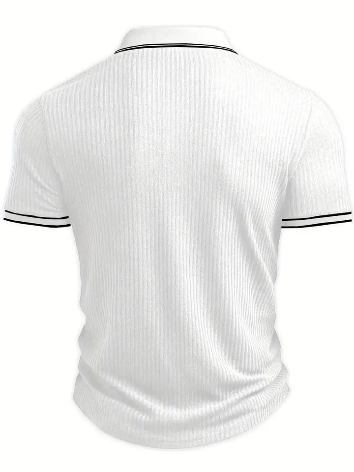 Bequemes Graues Herren Kurzarm-Polohemd, gerippt, ideal für Freizeit und entspannte Tage.