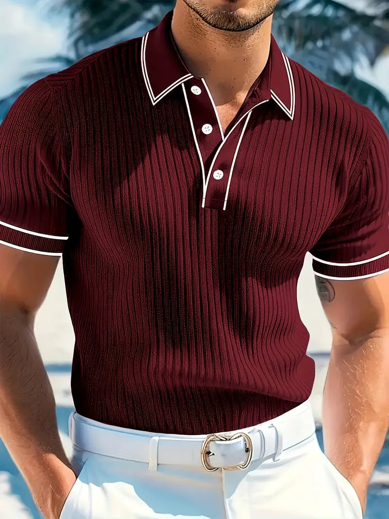 Rotes Herren Polohemd mit kurzem Arm, stilvoll und komfortabel für Freizeit & Sommer.