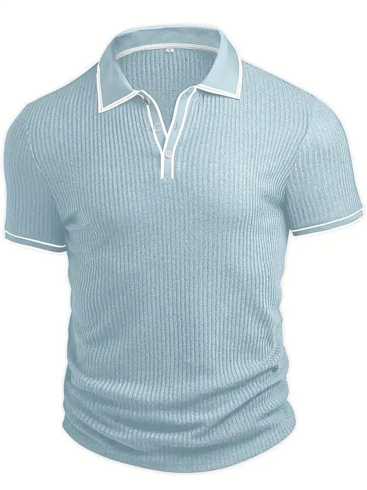 Modernes Rotes Herren Kurzarm-Polohemd, gerippt, perfekt für Casual und Semi-Formal.