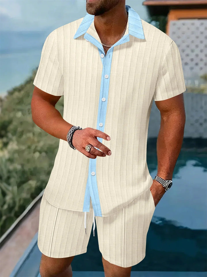 Herren Zweiteiler Relaxed Fit für den Sommer. Lässiges Kurzarmhemd und passende Shorts, ideal für Freizeit & Urlaub.