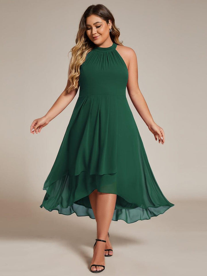 Stilvolles Plissee Midikleid, A-Linie, Halterneck, Damen, festlich für Empfänge.
