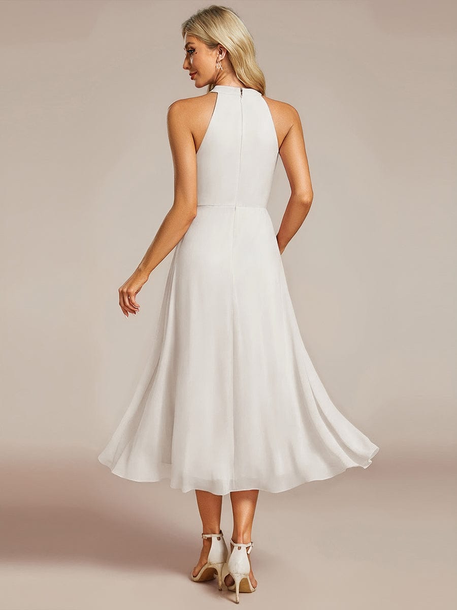 Elegantes Sommerkleid Damen, A-Linie, Halterneck, Midilänge, perfekt für draußen.